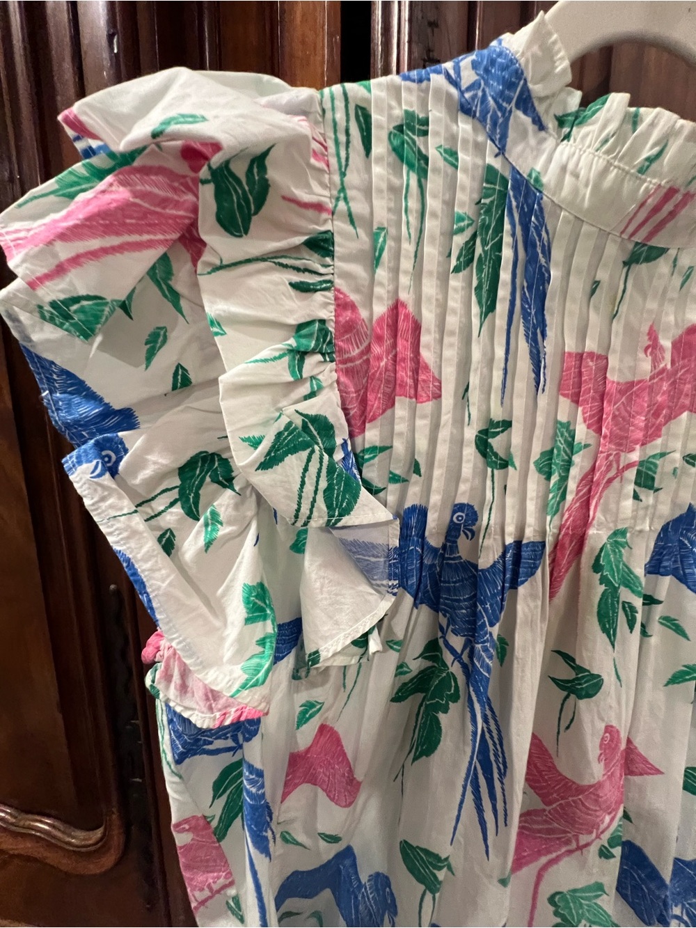 Oliphant Pintuck Ruffle Mini Dress In Macaw Print - Picture 4 of 11